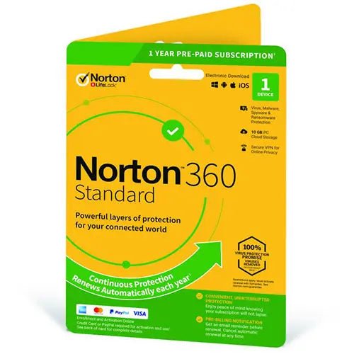 Norton 360 Standard 1 Year 1 Device 10GB Cloud Malware Antivirus - Dghut