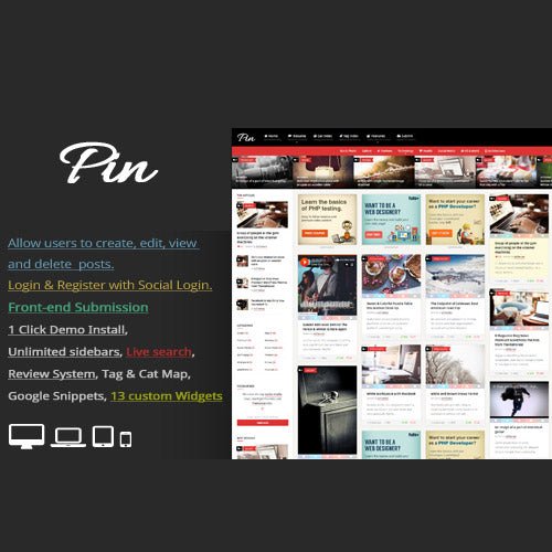 Pin = Pinterest Style / Personal Masonry Blog / Front - end Submission - Dghut